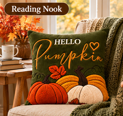 Hello Pumpkin Fall Embroidered Throw Pillow Cover – Autumn Harvest Décor- pack of 2