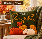 Hello Pumpkin Fall Embroidered Throw Pillow Cover – Autumn Harvest Décor- pack of 2
