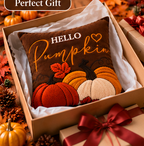 Hello Pumpkin Fall Embroidered Throw Pillow Cover – Autumn Harvest Décor- pack of 2