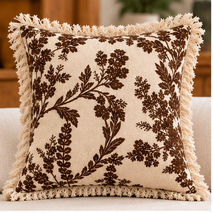 Botanical Haven Hand Block Printed Cotton Cushion Cover