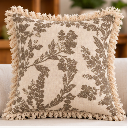 Botanical Haven Hand Block Printed Cotton Cushion Cover