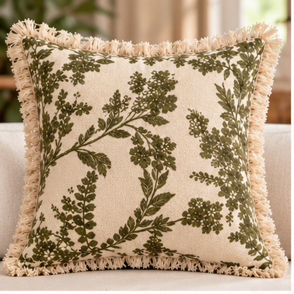 Botanical Haven Hand Block Printed Cotton Cushion Cover