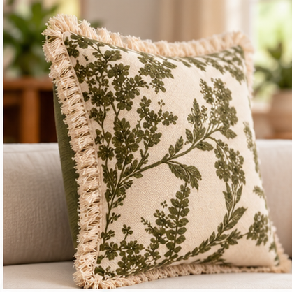 Botanical Haven Hand Block Printed Cotton Cushion Cover