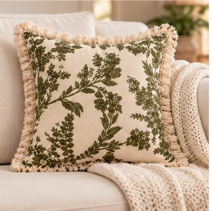 Botanical Haven Hand Block Printed Cotton Cushion Cover