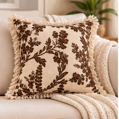 Botanical Haven Hand Block Printed Cotton Cushion Cover