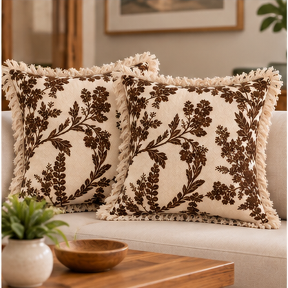 Botanical Haven Hand Block Printed Cotton Cushion Cover