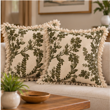 Botanical Haven Hand Block Printed Cotton Cushion Cover
