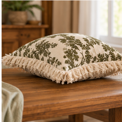 Botanical Haven Hand Block Printed Cotton Cushion Cover