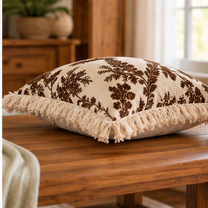Botanical Haven Hand Block Printed Cotton Cushion Cover